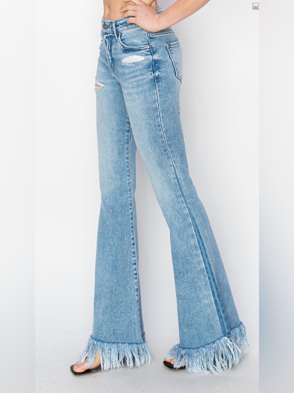 Risen Jeans MID RISE FLARE LONG FRAY JEANS - Picture 3 of 5